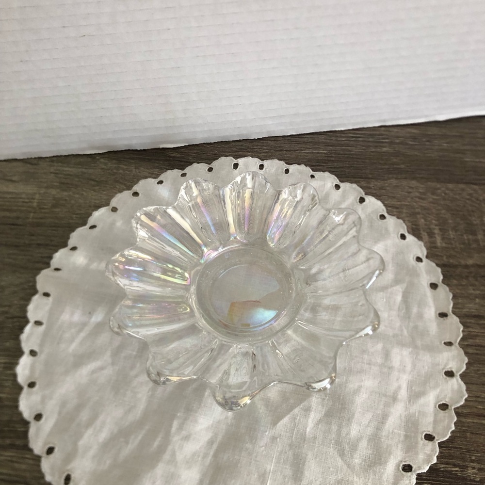 Vtg Iridescent Rainbow Glass Flower Shaped Dish
